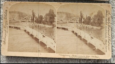 #ad Vtg Lovely Geneva Bridge Rhone Stereoview Stereoscopic Antique Cards Underwood