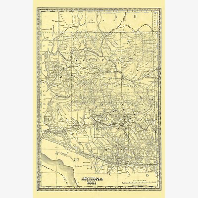 #ad #ad Map of Arizona 1881 by Rand McNally; Antique Historic Cartography