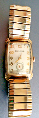#ad Vintage Bulova 24 Jewels 10K Rolled Gold Plate Wristwatch SERIAL # 1034134 RUNS
