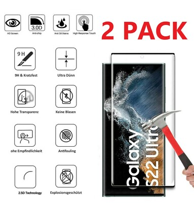 #ad 2 Pack Tempered Glass Screen Protector For Samsung Galaxy S23 S22 Plus Ultra