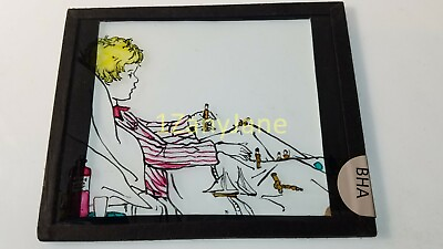 #ad Glass Magic Lantern Slide BHA ILL BOY PLAYS WITH SOLDIERS WHILE BEDRIDDEN