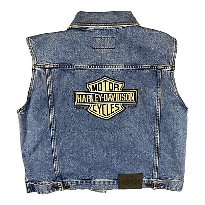 Harley Davidson Vest Mens Xl Blue Denim Vintage Riding Gear 90s USA Made HD