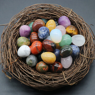 #ad 20PCS Lots Mix Natural Stone Gemstone Crystal Sphere Healing Massager Egg