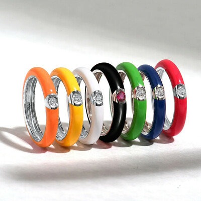 Multi Colors Cubic Zircon 925 Silver Filled Ring Women Wedding Jewelry Sz 6 10