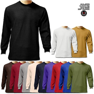 Men Heavy Weight Plain Thermal Long Sleeve New Waffle Shirts Solid Colors