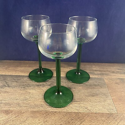 #ad VINTAGE LUMINARC GREEN STEM RHINE WINE GLASSES 3 TOTAL
