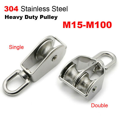 #ad Stainless Steel Pulley Single Double Wheel Swivel Lifting Rope Pulley Block Tool