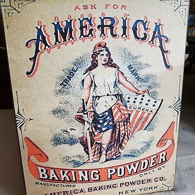 #ad VINTAGE ANTIQUE COLONIAL VICTORIAN STYLE AMERICA LADY BAKING POWDER KITCHEN SIGN