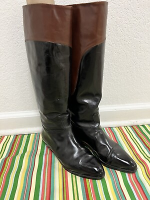 Gucci Vintage Riding Boots Black Brown Leather Size 38 1 2 Excellent Condition