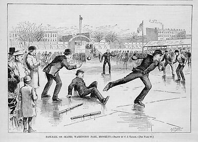 #ad BASE BALL ON SKATES WASHINGTON PARK BROOKLYN SPORTS SPECTATORS 1884 BASEBALL