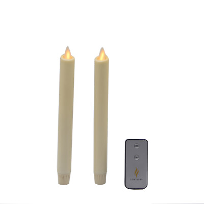 Luminara Moving Wick Flameless LED Taper Candles Unscented Wax Set of 2 Ivory