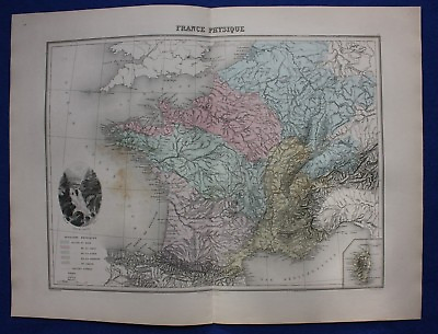 #ad Original antique map FRANCE HYPSOMETRIC MAP ELEVATION ABOVE SEA Migeon 1891