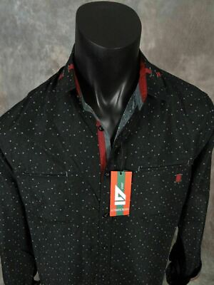 #ad Mens Shirt Black Colored Geometric Prints Slim Fit Button Up ID by CAVIAR DREMES