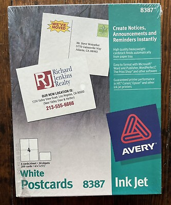 Avery Printable Cards Inkjet Printers 200ct 4.25x5.5 Post Card Size