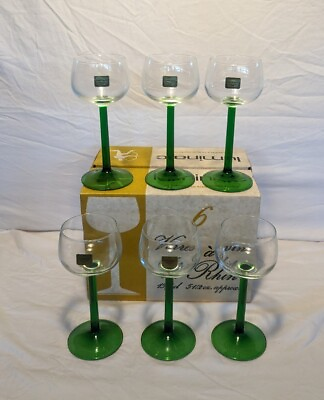 #ad #ad Vintage Luminarc Green Stem Rhine Wine Glasses 6 3 8quot; France Emerald Set of 6