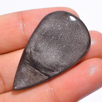 #ad Silver Sheen Obsidian Pear Shape Cabochon Loose Gemstone 27.5 Ct 38X22X5mm A1124