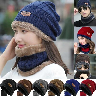Winter Baggy Slouchy Knit Warm Beanie Hat and Scarf Ski Skull Cap for Mens Women