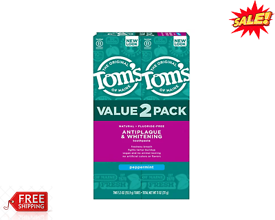 #ad Tom#x27;s Antiplaque amp; Whitening Fluoride Free Peppermint Toothpaste 5.5oz 2 Pack