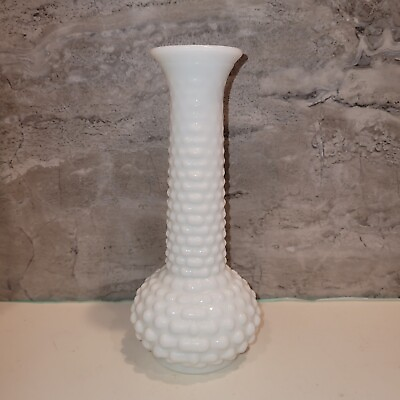 #ad Vintage E.O. Brody Co. White Milk Glass Hobnail Bud Vase 7.5”