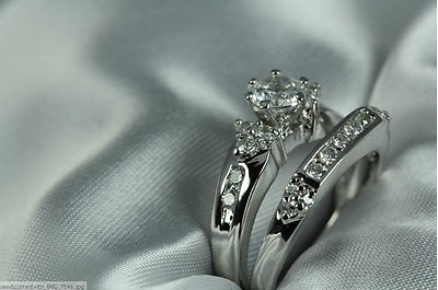 925 STERLING SILVER ANTIQUE STYLE CZ ENGAGEMENT RING WEDDING RING SET