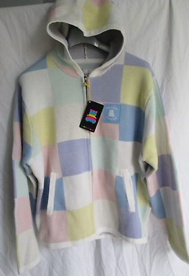 #ad #ad NWT TEDDY FRESH Patchwork Check Knit Zip Up Hooded Sweater Jacket Size XL