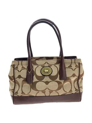 #ad COACH Signature Handbag Canvas BRW Total Pattern 11557 Square Thread
