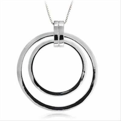 #ad 925 Silver Celebrity Inspired Double Circle Pendant 18quot;