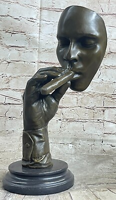 Art Deco Sculpture Man Smoking Cigar Hot Cast Bronze Statue Signed Sale