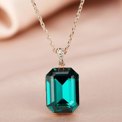18K Rose Gold Filled Made With Swarovski Crystal Emerald Cut Simple Necklace