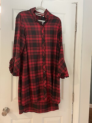 #ad COLDWATER CREEK RED BLACK PLAID DRESS W RUFFLED SLEEVES AMD COLLAR PM