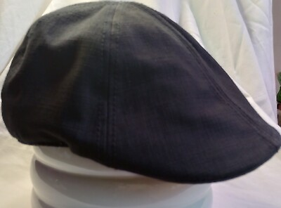 Black Flat Hat Cap by VINTAGE STONE Golf Slouch Cabbie Newsboy Large XL 6 Panel