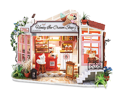 #ad Rolife DIY Wooden Miniature Dollhouse Honey Ice cream Shop Handmade Doll House
