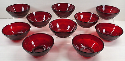 #ad #ad 10 Luminarc Antique Ruby Salad Bowls Set Red Serving Cristal D#x27;Arques France Lot