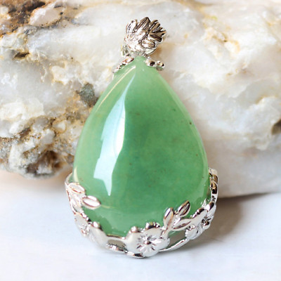 #ad Elegant Jewelry Gift Genuine Green Agate Gemstone Silver Drop Necklace Pendants