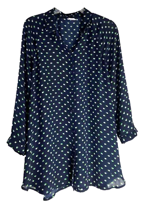 #ad Cabi Style # 5019 Blouse Tunic Top Martini Navy Blue Green Olives 3 4 Sleeve L