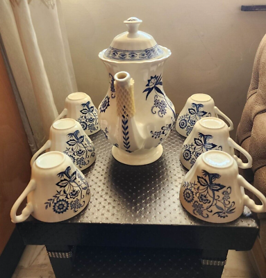 #ad jug MEAKIN BLUE NORDIC jug milk tea with six cups of porcelain original Englis