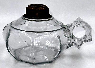 #ad #ad Antique SHARON PANEL Kerosene or Oil Flat Hand Lamp Clear Glass THURO 1 265 j