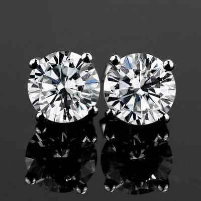 #ad Fashion 4 Claws 1ct 14 carat Solid Gold Stud Moissanite Earrings