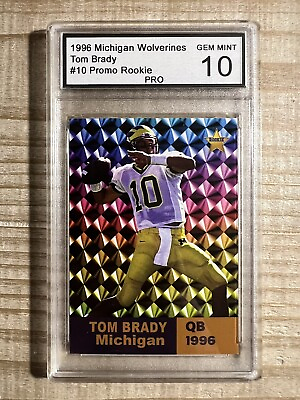 #ad Tom Brady 1996 Michigan Wolverines Star Rookie Promo Card PRO Graded 10 White