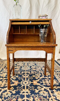 Antique Roll Top Desk Solid Wood For Child