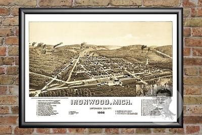 #ad #ad Old Map of Ironwood MI from 1886 Vintage Michigan Art Historic Decor