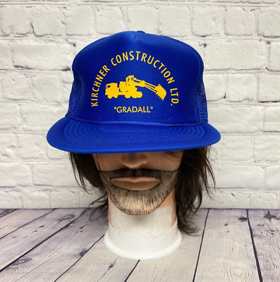 Vintage Hat Cap Snapback Blue Kirchner Construction GRADALL Trucker Mesh Rope