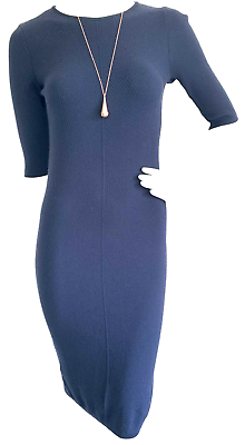 #ad Promod French Dress Sweater Knit Rib Sheath Crewneck Half Sleeve Blue XS EUC