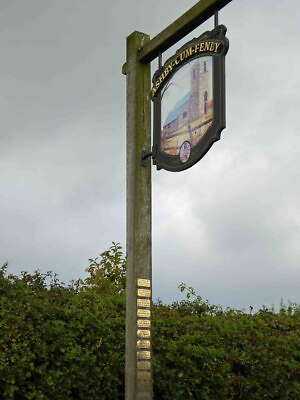 Photo 6x4 Detail of village sign Ashby cum Fenby Note brass plaques comme c2015