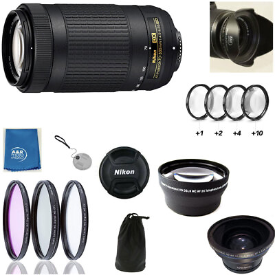 Nikon AF P DX NIKKOR 70 300mm f 4.5 6.3G ED Lens Kit W Filters Hood Case 2Lens
