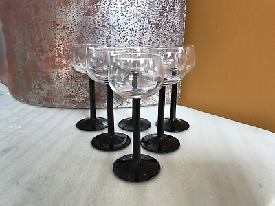 #ad #ad Vintage Luminarc Black Stem Rhine Wine Glass Set 6 France J.G Durand MCM 6.5”