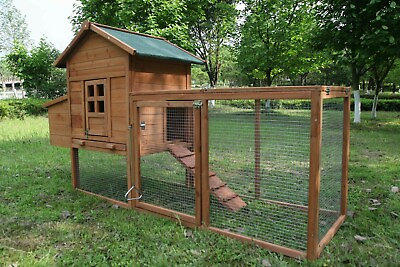 Wooden Chicken Coop Hutch w Chicken Run House Nesting Box 80#x27;#x27; Backyard Cage