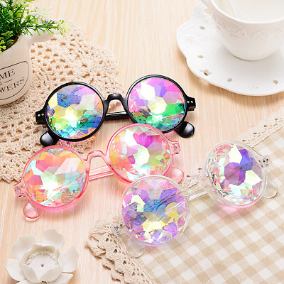 Festival Party Rave Kaleidoscope Rainbow Round Glasses Diffraction Crystal Lens