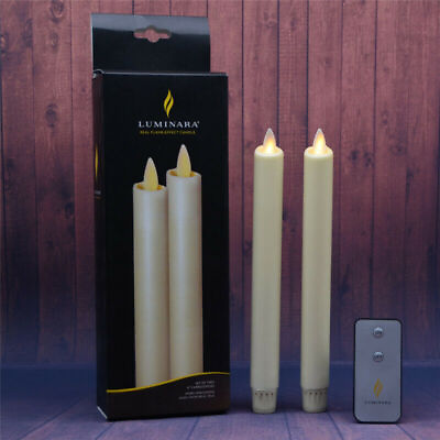 8quot; Luminara Flameless Wax Unscented Tapered Candles Set of 2 Flickering Ivory
