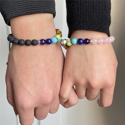 Couple Matching Distance Bracelet Magnetic Heart Handmade Stone Beads Jewelry